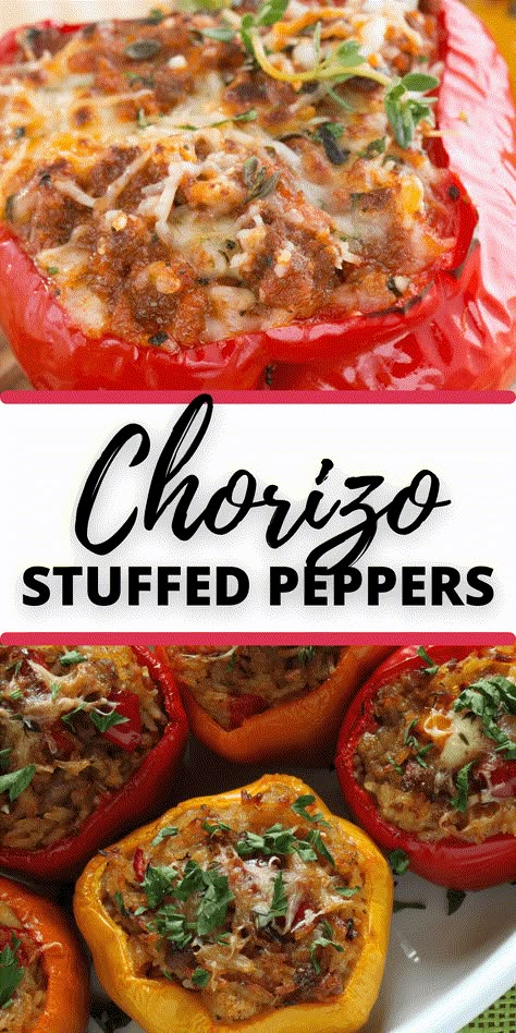 Chorizo Stuffed Peppers is a mouthwatering dish that combines the savory goodness of spicy pork sausage with the sweet, tender bite of fresh bell peppers for a meal the whole family will love. This yummy easy prep and family favorite dish will add some spice and excitement to your dinner routine. Recipes With Roasted Red Peppers, Chorizo Dinner Recipes, Chorizo Stuffed Peppers, Chorizo Dinner, Chorizo Recipes Dinner, Sausage Stuffed Peppers, Southwest Stuffed Peppers, Cream Cheese Stuffed Peppers, Chorizo And Potato