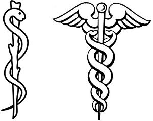 The Rod of Asclepius, left, with a single snake, is the symbol of medicine. Unfortunately, a large number of commercial American medical organizations instead use the caduceus, right, which has two snakes. Asclepius was the Greek god of healing, but the caduceus was wielded by Hermes and connotes commerce, negotiation, and trickery. Caduceus Tattoo, Nurses Week Quotes, Anjing Pug, Doctor Tattoo, Caduceus Symbol, Medical Tattoo, Health Symbol, Healthcare Logo, Medical Symbols