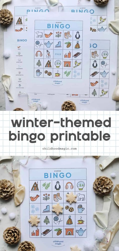 Winter Bingo Printable Game - Childhood Magic Winter Bingo Printable Free, Winter Bingo Printable Free For Kids, Bingo Printable Free, Winter Bingo, Snow Globe Crafts, Laminating Paper, Bingo For Kids, Globe Crafts, Bingo Template