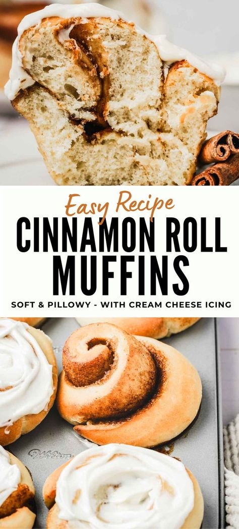 Elevate your autumn baking with our cinnamon roll muffins recipe, a delightful twist on classic cinnamon rolls. These individual-sized treats are filled with a heavenly cinnamon sugar mixture, resulting in soft and pillowy muffins that capture the essence of fall. To top it off, they are generously drizzled with cream cheese icing, making them the perfect cozy treat for the season Good Cinnamon Cream Cheese Muffins, Muffins Recipes Cinnamon, Cinnamon Cream Cheese Muffins, Bakery Cinnamon Muffins, Bakery Style Cinnamon Muffins, Muffins With Cream Cheese, Fluffiest Cinnamon Rolls, Bread Bar, Cinnamon Roll Icing