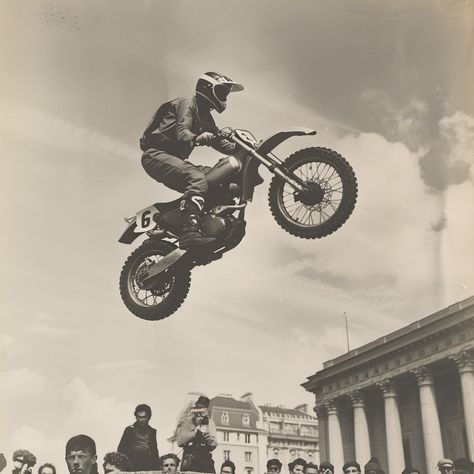 "Midair #MotorcycleJump: A #stunt rider performs a daring midair jump before an audience at a #HistoricLocation. #ExtremeSports #adrenaline #performances #photography #DigitalArt #AIImage #stockcake ⬇️ Download and 📝 Prompt 👉 https://stockcake.com/i/midair-motorcycle-jump_875045_1057685". Stunt Man, Family Money, Dim Gray, Colorful Abstract Art, Image Downloads, Extreme Sports, Art References, Free Stock Photos, High Quality Images