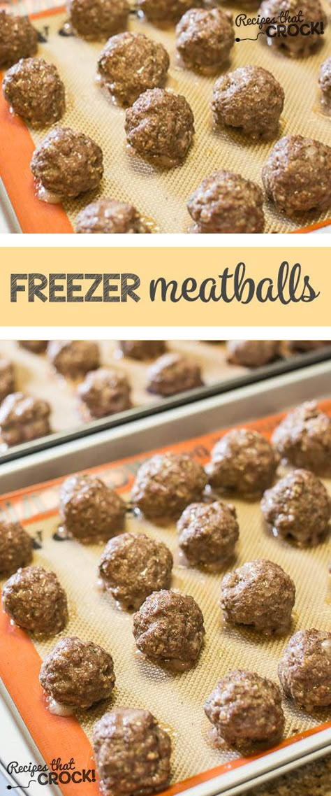 Homemade Frozen Meatballs - Perfect to add to your spaghetti or throw in your crock pot for a great appetizer. Great alternative for those that don't like store bought frozen meatballs. Freezer Meatballs, Freezer Ideas, Frozen Meatball Recipes, Meatballs Recipes, Meatball Recipes Crockpot, Awesome Appetizers, Beef Dinners, Frozen Meatballs, Homemade Meatballs