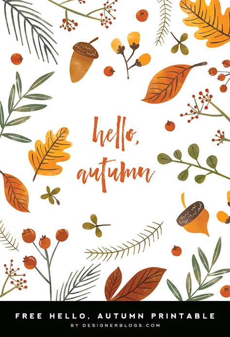 https://www.designerblogs.com/hello-autumn-free-printable/?mc_cid=7980359026&mc_eid=ce08d926ad Free Fall Printables, Cute Fall Wallpaper, Autumn Illustration, Autumn Design, Hot Apple Cider, Fall Coloring Pages, Free Falling, Fall Printables, 수채화 그림