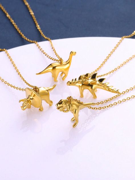 Gold Women's Jewelry Creative Personality Metal Dinosaur Pendant Ins Wind Cute Collarbone Chain Halloween Stainless Steel JewelryI discovered amazing products on SHEIN.com, come check them out! Vampire Accessories, Metal Dinosaur, Dinosaur Pendant, Punk Vintage, Fashion Creative, Color Jewelry, Vintage Gothic, Necklace For Men, Watches Women Fashion