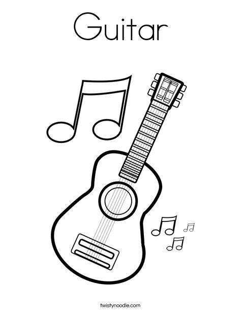 Guitar Coloring Page - Twisty Noodle Music Preschool, Music Coloring Sheets, Abc Song, Holiday Kids, School Coloring Pages, Free Coloring Sheets, Teaching Colors, Music Coloring, Preschool Letters