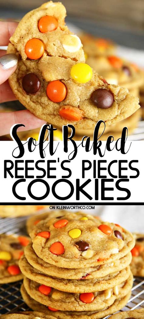 Reese's Pieces Cookies, Reeses Cookies, Chocolate Chip Shortbread Cookies, Soft Baked Cookies, Reese's Pieces, Soft Bakes, Peanut Butter Lovers, Soft Cookie, Chewy Cookie