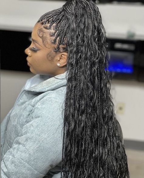 Bohemian Knotless Braids Bun, Small Long Bohemian Knotless Braids, Extra Small Knotless Box Braids Boho, Small Knot Less Boho Braids, Small Bohemian Box Braids, Braids 2023, Maternity Hair, Vacation Hair, Box Braid Hair