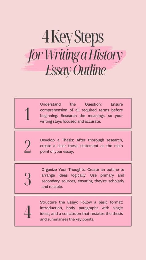 Master the art of writing a history essay outline with these 4 essential steps, from understanding the question to structuring your work effectively. Personalized writing solutions to fulfill all your writing needs. Homework Harmony: Strategies for a Balanced Student Life 😍 outline for analysis essay, how do i start off an essay, essay my future dream 🕵️‍♂️ #academicwritingservices History Essay Outline, Primary And Secondary Sources, History Essay, Writing Support, Academic Writing Services, Body Paragraphs, Writing Goals, Essay Outline, Secondary Source