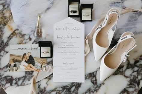 Monochromatic Glam Wedding at Conrad, DC flat lay photography wedding photography modern wedding modern glam wedding modern wedding ideas modern wedding inspo Flat Lay Photography Wedding, Wedding Ring Pics, Wedding Ideas Modern, Modern Glam Wedding, Modern Wedding Ideas, All White Wedding, Bridal Pictures, Bride And Groom Pictures, Photo Wedding Invitations