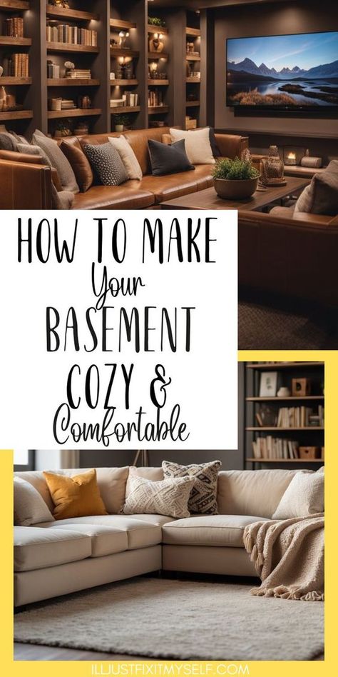 Transform your basement into a cozy retreat with our guide, "Top Tips For Designing A Cozy And Comfortable Basement Space." Discover basement space ideas that maximize comfort and style. Learn how to make your basement cozy with practical tips. From comfy seating to warm lighting, these comfortable basement ideas will help you create a perfect basement living space. Turn your basement into a welcoming haven!#BasementSpaceIdeas #ComfortableBasementIdeas #HowToMakeBasementCozy #BasementLivingSpace Downstairs Room Ideas Basements, Couch For Basement, Light And Bright Basement Ideas, Comfortable Basement Ideas, Basement Decor Ideas Cozy Living, Basement Ideas For Kids And Adults, How To Make A Basement Cozy, Cozy Finished Basement, Warm Basement Ideas