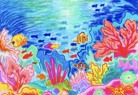 Crayon Wallpaper, Flower Doodling, Coral Reef Drawing, Cool Drawing, Crayon Art, Flower Doodles, Sketchbook Inspiration, Color Pencil Art, Color Pencil Drawing