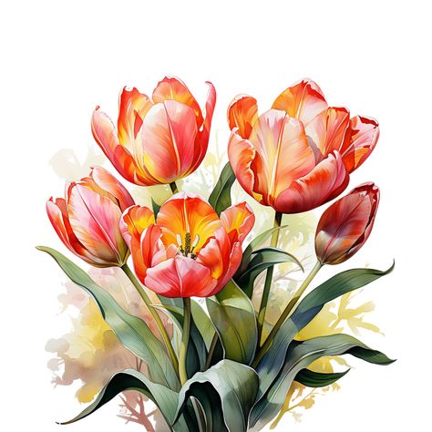 Tulip Png, Image Prompts, Flower Tulip, Easter Illustration, Watercolor Tulips, Flower Collection, Flower Watercolor, Tulip Flower, Watercolor Images