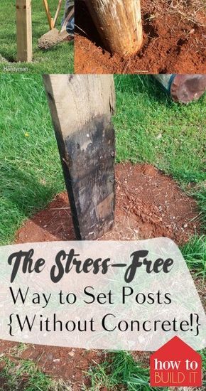 The Stress-Free Way to Set Posts {Without Concrete!} How to Set Posts, Setting Posts Without Concrete, Home Projects, Outdoor DIY Projects, Landscaping and Gardening Projects, Popular Pin Fence Post Installation, Concrete Step, Gardening Projects, Diy Fence, Concrete Home, Farm Fence, Meteor Garden 2018, Outdoor Diy Projects, Outdoor Diy