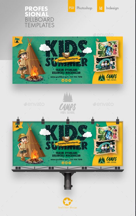 Billboard Design Inspiration, Camp Poster Design, Summer Camp Banner, Summer Camp Design, Billboards Designs, Poster Design Kids, Kids Summer Camp, Banner Inspiration, Kids Graphic Design