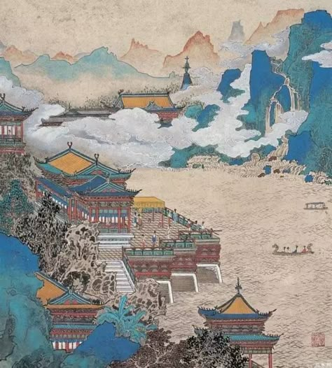 Chinese Traditional Art, Chinese Illustration, Asian Landscape, Traditional Chinese Art, Korean Painting, Chinese Landscape Painting, Chinese Art Painting, Ancient Chinese Art, Chinese Landscape