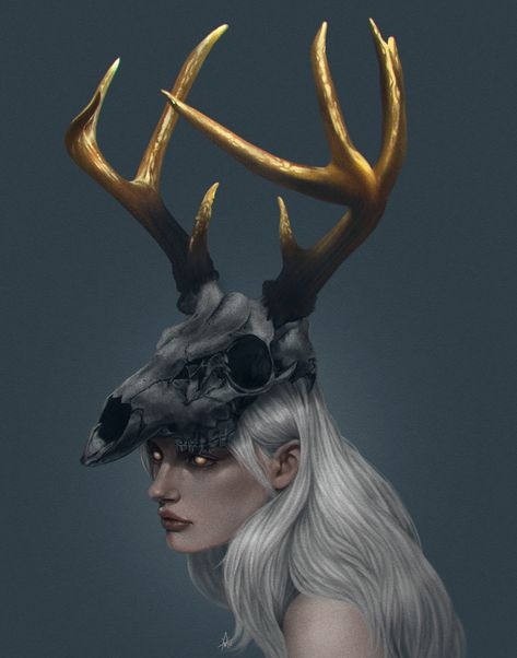 ArtStation - My Deer Antlers Drawing, Deer Woman, Wolf Goddess, Deer Girl, Digital Painting Portrait, Deer Art, Trendy Art, Kai Fine Art, Art Inspiration Painting