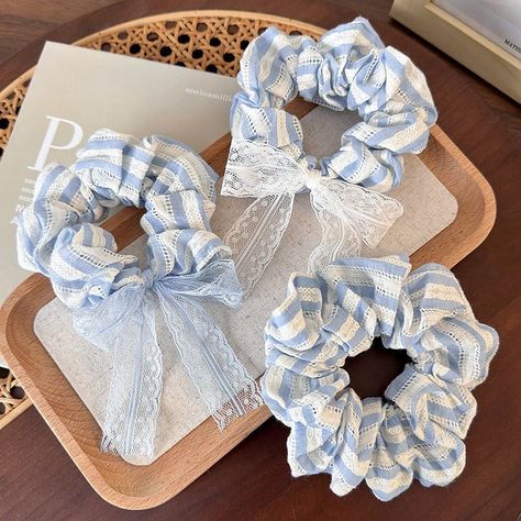 Not your regular scrunchies, they slay!🎀 . #scrunchies #scrunchie #hairtutorial #hairideas #hairfashion #jewelry Blue Fits, Lace Bows, White Bow, Blue Bow, Cotton Lace, Holiday Collection, Blue Lace, Artisan Jewelry, Lany