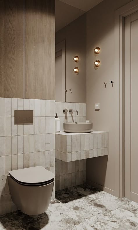 Hotel Room Toilet Design, Toilet Design Aesthetic, Small Restroom Design, Modern Minimalist Toilet, Minimal Toilet Design, Minimalist Toilet And Bath, Toilet Design Ideas, Toilets Ideas, Sleek Toilet