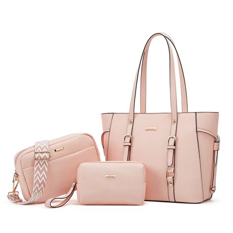 PRICES MAY VARY. Material: Synthetic Leather(fabric),Polyester(lining). Dimension: Large handbag: Top Width: 40CM,Bottom Width：30CM. Height: 27CM, Depth: 13CM. Crossbody Bag: Width: 26CM, Height: 15CM, Depth:8CM. Cosmetic Bag: Width:19CM, Height:13CM, Depth:7CM. Total weight: About 0.95kg.Please you can refer to the size before you buy it. Thank you. Structure:Large Handbag:1Inner Zipper Pocket+2Document Pockets+1Back Zipper Pocket.Crossbody Bag:1Button Front Pocket+1Inner Zipper Pocket+2Documen Cute Pink Bag With Large Capacity, Pink Large Capacity Feminine Shoulder Bag, Elegant Large Capacity Pink Shoulder Bag, Cheap Pink Shoulder Bag With Multiple Compartments, Pink Kawaii Shoulder Bag With Large Capacity, Wine Carrier Bags, Aesthetic Purse, Women's Bags By Material, Large Handbag