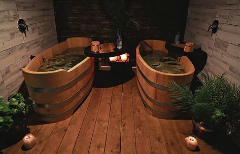 Beer Bath, Long Narrow Rooms, Spa Massage Room, Beer Spa, Theme Bedrooms, Sliding Wood Doors, Salt Room, Narrow Rooms, Spa Ideas