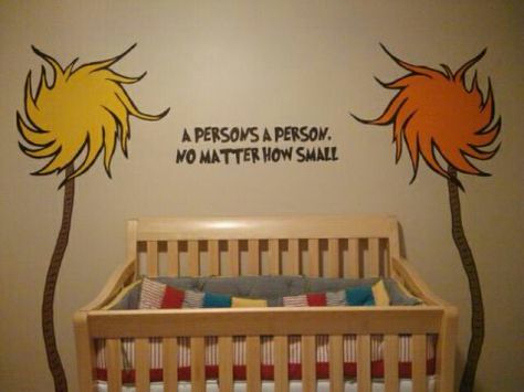 Wall The Lorax Trees, Unique Nursery Ideas, Lorax Trees, Dr Suess Baby, Nursery Photos, Dr Seuss Nursery, Man Shower, Seuss Classroom, Baby Information