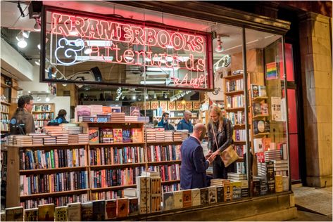 Stephen-Clare-proposal-engagement-story-Focus-on-Joy-Photography-Washington-D.C.-Kramer-books-Kramerbooks-and-Afterwords-outside-view-neon-red-sign-man-boyfriend-fiance-proposing-proposes-to-his-girlfriend Cafe Local, Neon Rouge, Visit Dc, Indie Bookstore, Dupont Circle, Books Reference, Dc Travel, Reading Rainbow, Famous Books