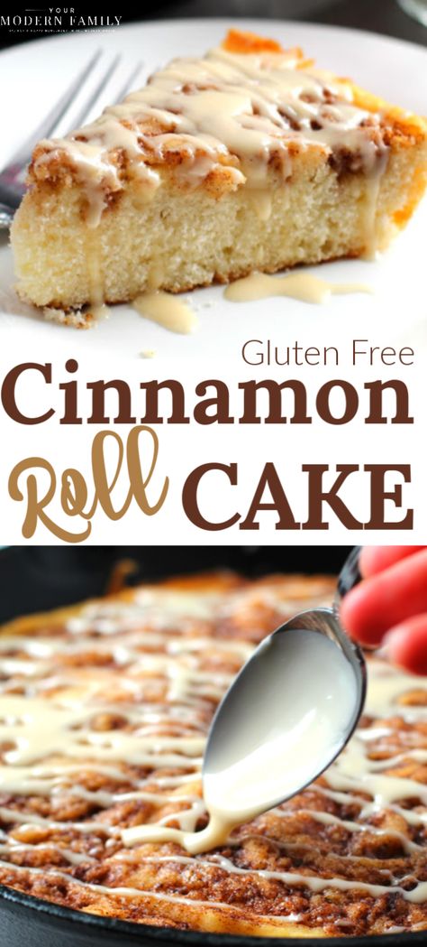 Ooey, Gooey Cinnamon Roll SKILLET Cake.   The most amazing cake ever!!  This gluten-free cinnamon roll skillet cake is my new favorite dessert. :) Chocolate Chip Mug Cake, Gluten Free Cinnamon, Skillet Cake, Gluten Free Cinnamon Rolls, Cake Gluten Free, Cinnamon Cake, Cinnamon Roll Cake, Amazing Cake, Gluten Free Cake