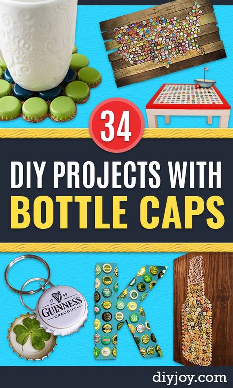 DIY Bottle Cap Crafts - Make Jewelry Projects, Creative Craft Ideas, Gift Ideas for Men, Women and Kids, KeyChains and Christmas Ornaments, Presents http://diyjoy.com/diy-projects-bottle-caps Cheap Diy Ideas, Recycled Crafts Kids Projects, Kids Keychains, Beer Bottle Cap Art, Diy Bottle Cap Crafts, Creative Craft Ideas, Bottle Top Crafts, Recycled Crafts Kids, Beer Bottle Caps