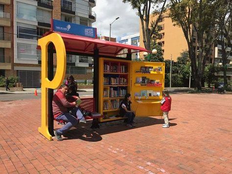 Bus Stop Advertising, Urban Spaces Design, Tiny Library, Unique Library, Interactive Art Installation, Mobile Library, Bus Shelters, Interactive Exhibition, Open Library