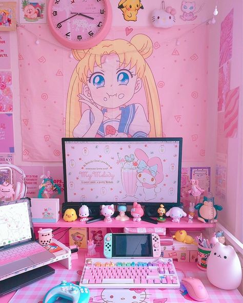 Kawaii Nintendo Switch, Pink Switch, Kawaii Nintendo, Game Station, Gamer Aesthetic, Nintendo Switch Controller, Kawaii Room Ideas, Desk Organisation, Kawaii Bedroom