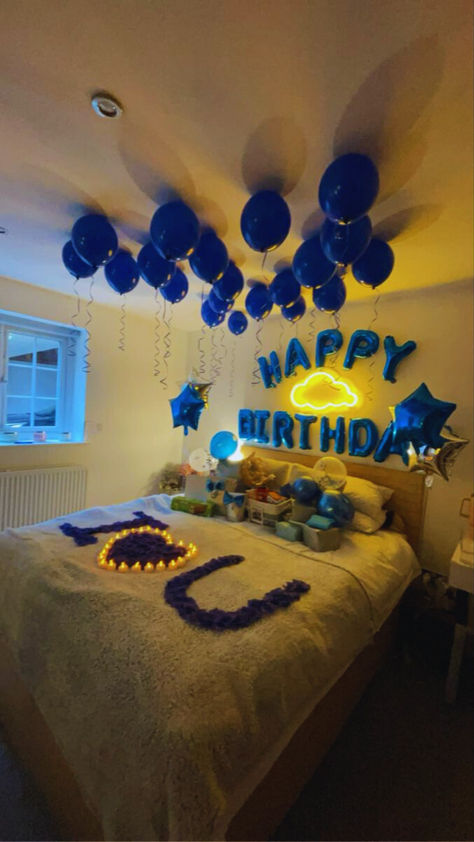 Happy Birthday Bedroom Ideas 
#HappyBirthday #Bedroom #Bed #bedroomideas #surprisebedroom Men’s Birthday Decoration Ideas, Things To Make Bf For Birthday, 22nd Boyfriend Birthday Ideas, Blue Birthday Room Surprise For Boyfriend, First House With Boyfriend Decor, 20 Birthday Ideas For Guys, 20th Birthday Ideas Boyfriends, Things To Get Your Boyfriend For Bday, 23 Birthday Cake For Boyfriend