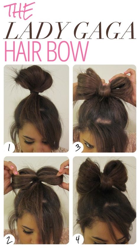 7 Easy and Quick DIY Hairstyles With Helpful Tutorials - Pretty Designs Gibson Tuck, Lady Gaga Hair, Wacky Hair Days, Wacky Hair, Bow Hairstyle, Hair Tutorials Easy, Crazy Hair Days, Crazy Hair, Hair Dos