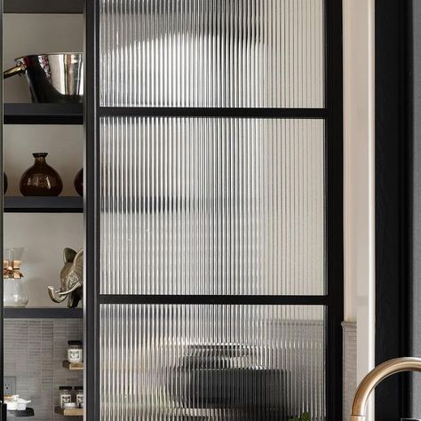 Melissa Manzardo Hryszko on Instagram: "The reeded glass used for the pantry door at Elbow Park {custom 3} isn’t only crazy cool, but it also perfectly obscures the organized chaos that lives behind the door. . . . . . 📷: @eymeric.widling #kitchendesign #kitchen #pantry #pantryorganization #pantrydesign #reededglass #pantrydoor #homeorganization" Reeded Glass Kitchen, Glass Closet, Reeded Glass, Closet Kitchen, Organized Chaos, Pantry Door, Pantry Design, Glass Kitchen, Pantry Organization