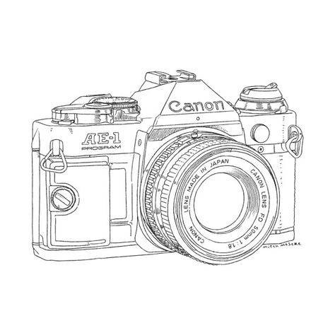 Canon AE-1 T-Shirt Design by TheCosmicTradingPost Camera Drawing Art, Camera Stencil, Vintage Camera Tattoos, Camera Doodle, Dream Catcher Coloring Pages, Photography Art Book, Hip Hop Tattoo, Hand Embroidery Letters, Anime Drawings For Beginners