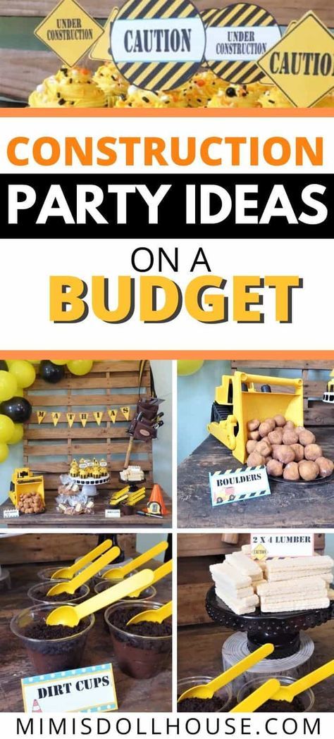 Thinking about throwing a Construction party, but need help staying on budget?  These adorable Construction party ideas and just for you!! This party is full of easy desserts, construction party decorations and ideas for throwing a budget-friendly construction birthday! #party @partyideas #construction #dumptruck #boybirthday #birthday #kids Construction Theme Birthday Cake Ideas, Food Ideas For Construction Birthday, Construction Cake Diy, Build Your Own Dirt Cup, Construction Theme Birthday Party Ideas, Digger Party Decorations, Construction Truck Theme Birthday Party, Dump Truck Birthday Party Ideas Construction Theme Food Tables, Excavator Birthday Party Ideas