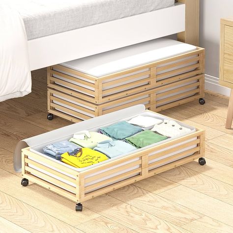 Amazon.com: WISUCART Bamboo Under Bed Storage Containers- Underbed Organizer with Wheels with Large Capacity Dust Bag,Sturdy Wood Rolling Under Bed Shoe Storage Organizer Drawer 2 Packs (Nature, Small) : Home & Kitchen Under Bed Storage Bins, Under Bed Shoe Storage, Under Bed Storage Containers, Organize Drawers, Ceiling Fan In Kitchen, Under Bed, Under Bed Storage, Closet Storage, Storage Organizer