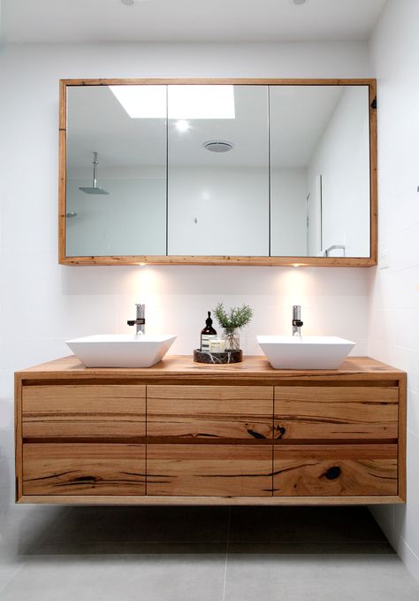 recycled timber vanity Farmhouse Faucet Bathroom, Basement Bathroom Remodeling, Toilette Design, Bathroom Basins, Timber Vanity, Bathroom Remodel Cost, Bad Inspiration, Bathroom Top, Bath Room