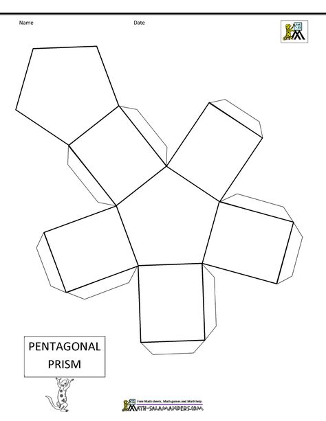 3d Nets Printable, 3d Shape Templates, Prism Template, 3d Shapes Nets, Pentagonal Prism, Shapes Printable, Math Vocabulary, Shape Templates, 1 April