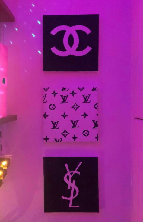 Chanel Led Sign, Chanel Painting Diy, Lv Room Ideas, Aesthetic Paintings For Room Wall, Paintings For Bedroom Aesthetic, Chanel Aesthetic Room Decor, Louis Vuitton Canvas Painting, Louis Vuitton Wall Decor, Chanel Room Aesthetic