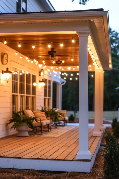 Give Your Summer Front Porch A Gorgeous Makeover With These 17 Upgrades Remodel Back Porch, Covered Porch Ideas Decorating Back, Farm Front Porch Ideas, Porch Remodel On A Budget, Three Season Porch Ideas Farmhouse, Country Home Front Porch, Remodeling Outside Of House Ideas, Low Porch Ideas, Back Patio Covered Porch