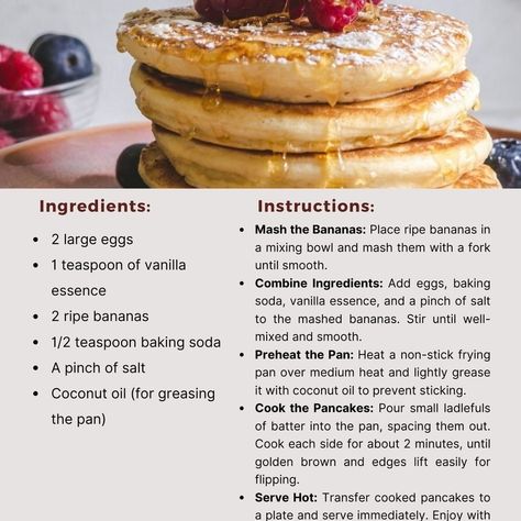 Savor the simplicity of banana flourless pancakes, a healthy and delicious breakfast option made with just ripe bananas and eggs. https://chefrecipecards.com/desserts/banana-flourless-pancakes-recipe/ Desserts Banana, Flourless Banana Pancakes, Flourless Pancakes, Banana Pancake, Banana Pancakes Recipe, Banana And Egg, No Egg Pancakes, Keto Pancakes, Pancakes Healthy