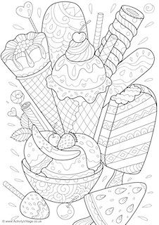 Summer Coloring Sheets, Ice Cream Coloring, Ice Cream Coloring Pages, Coloring Page Free Printable, Summer Coloring, Doodle Art Flowers, Valentines Day Coloring Page, Coloring Pages Inspirational, Love Coloring Pages