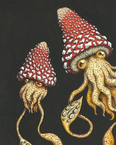 Squid Drawing, Mushroom Tattoos, Inspiration Painting, Art Wallpaper Iphone, Mushroom Art, Trippy Art, Hippie Art, Art Inspiration Painting, Things To Draw