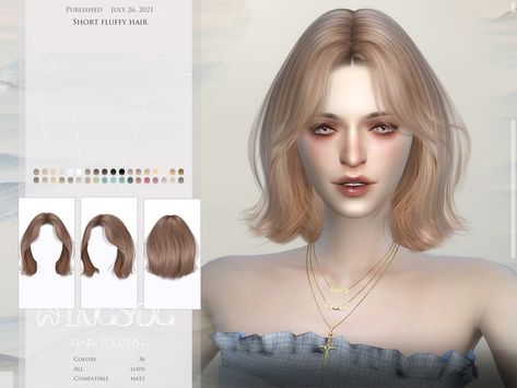 wingssims' WINGS-TO0726-Short fluffy hair Short Fluffy Hair, Sims 4 Hairstyles, 4 Hairstyles, Mod Hair, Pelo Sims, Short Brown Hair, Sims 4 Dresses, Sims Four, Sims4 Clothes