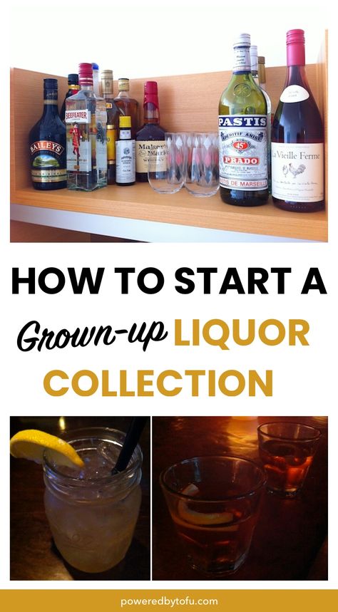 Must Have Liquor Home Bars, What To Stock In Your Home Bar, Home Bar Starter Kit, Home Bar Essentials Liquor, Liquor Organization, Alcohol Bar For Home, Liquor Bar Ideas For Home, Basic Bar Drinks, Diy Mini Bar