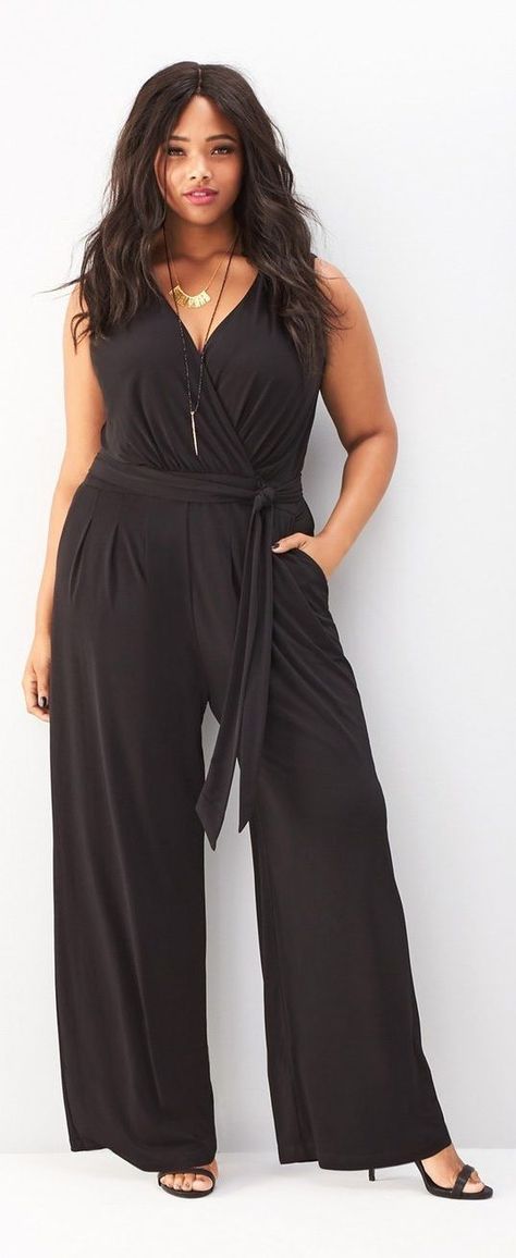 Plus Size Wide Leg V-Neck Jumpsuit--would need to wear a shrug or something over arms, but I like this idea! It's coming back... Clothes For Women Plus Size, Plus Size Classy, Outfits With Air Force Ones, Outfits With Jordan 1s Fashion Styles, Big Size Outfit, Plus Size Wide Leg, Ideas Clothes, Look Plus Size, Plus Size Jumpsuit