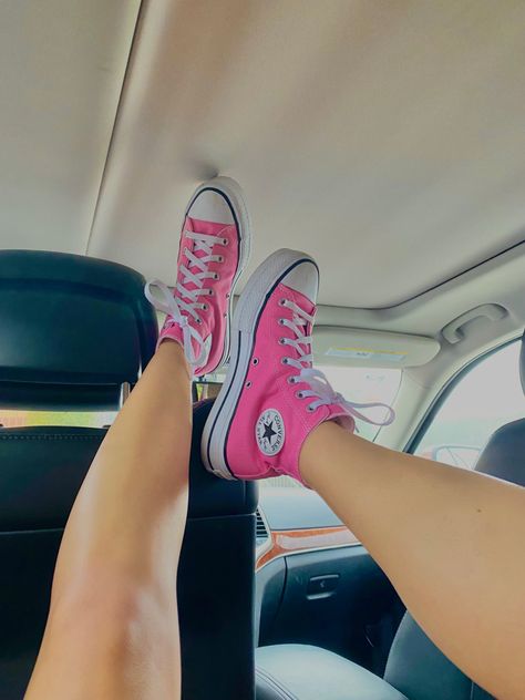 Pink Converse Aesthetic, Converse High Tops Platform, Preppy Converse, Pink Platform Converse, Hoco 2023, Hot Pink Converse, Converse Summer, Shoes Preppy, Knee High Converse