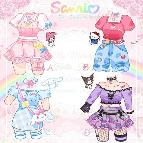 Cute Anime Outfits, Art Outfit, Hello Kitty Clothes, Art Outfits, Art Mignon, Art Kawaii, Kitty Drawing, Hello Kitty Drawing, Drawing Anime Clothes