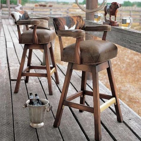 rustic leather/fabric blend swivel barstools | 1000+ ideas about Saddle Bar Stools on Pinterest | Bar Stools, Stools ... Mid Century Bar Stools, Saddle Bar Stools, Rustic Bar Stools, Hidden Bar, Rustic Bar, Rustic Chair, Bar Stools With Backs, Western Furniture, King Ranch