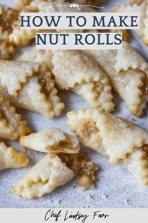 Hungarian Nut Roll, Nut Roll Cookies, Kolaczki Cookies Recipe, Cookies Walnut, Walnut Rolls, Hungarian Cookies, Nut Roll Recipe, Kolache Recipe, Nut Roll